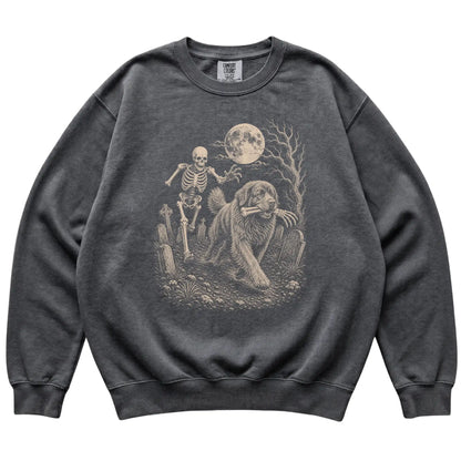 Pepper Skeleton Chase Newfie Comfort Colors sweatshirt, flat view