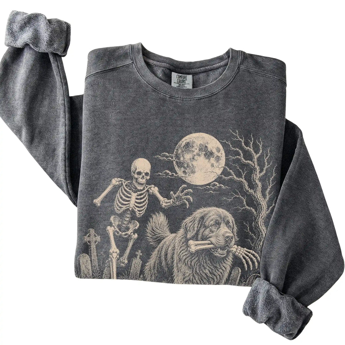 Pepper Skeleton Chase Newfie Comfort Colors sweatshirt, folded view