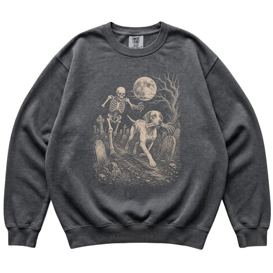 Pepper Skeleton Chase Pointer Comfort Colors sweatshirt, flat view