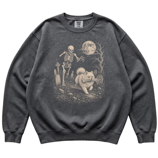 Pepper Skeleton Chase Pomeranian Comfort Colors sweatshirt, flat view