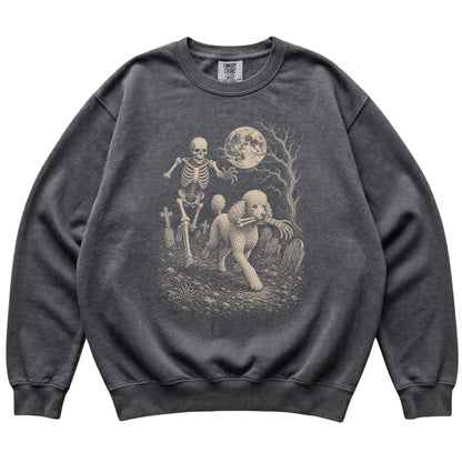 Pepper Skeleton Chase Poodle Comfort Colors sweatshirt, flat view