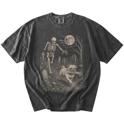 Pug running from a skeleton on a Pepper Comfort Colors® T-shirt