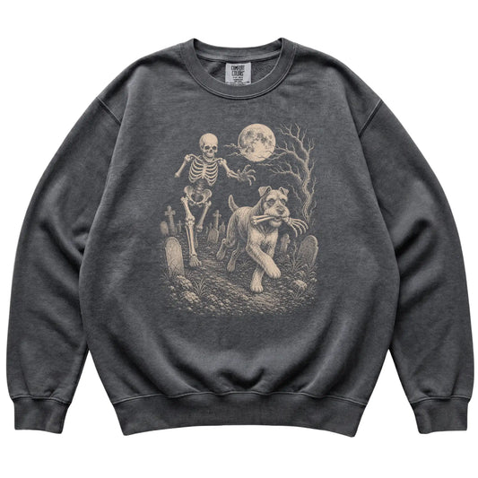 Pepper Skeleton Chase Schnauzer Comfort Colors sweatshirt, flat view