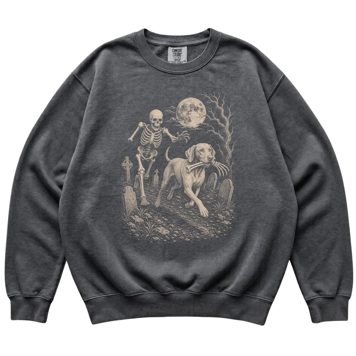Pepper Skeleton Chase Vizsla Comfort Colors sweatshirt, flat view