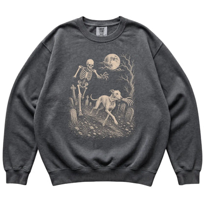 Pepper Skeleton Chase Whippet Comfort Colors sweatshirt, flat view