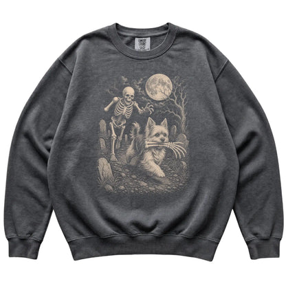 Pepper Skeleton Chase Yorkie Comfort Colors sweatshirt, flat view