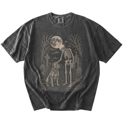 Cane Corso sharing a quiet cemetery moment with a friendly skeleton on a Pepper Comfort Colors® T-shirt