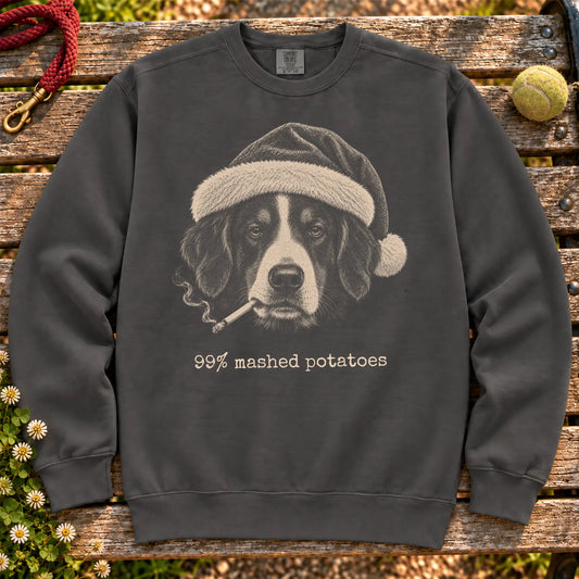 Bernese Mountain Dog wearing a Santa hat and smoking on a Pepper sweatshirt