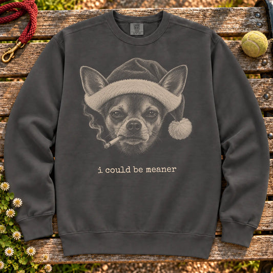 Chihuahua wearing a Santa hat and smoking on a Pepper sweatshirt