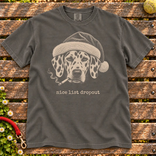 Dalmatian wearing a Santa hat and smoking on a Pepper T-shirt
