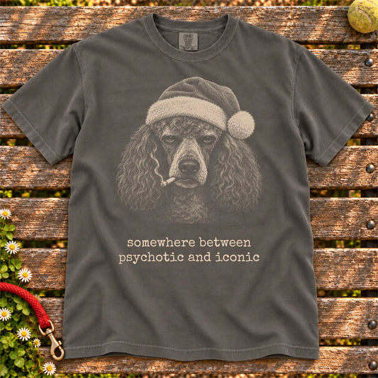 Poodle wearing a Santa hat and smoking on a Pepper T-shirt