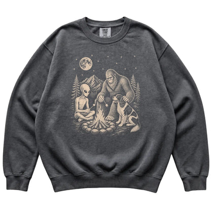 Pepper Springer Spaniel Camping with Bigfoot and Alien shirt laid flat
