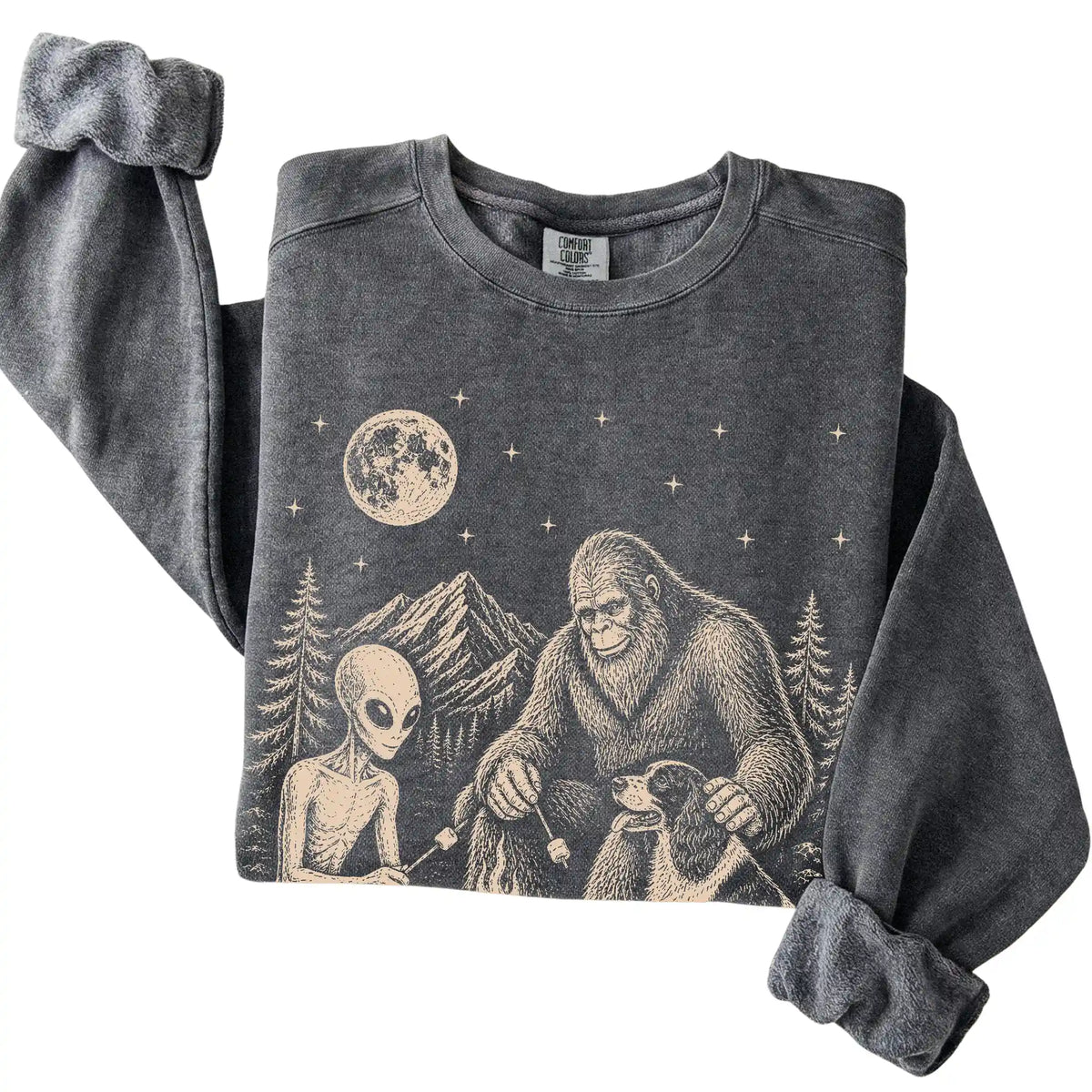 Pepper Springer Spaniel Camping with Bigfoot and Alien folded detail view