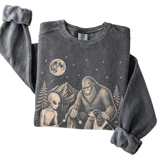 Pepper Springer Spaniel Camping with Bigfoot and Alien folded detail view