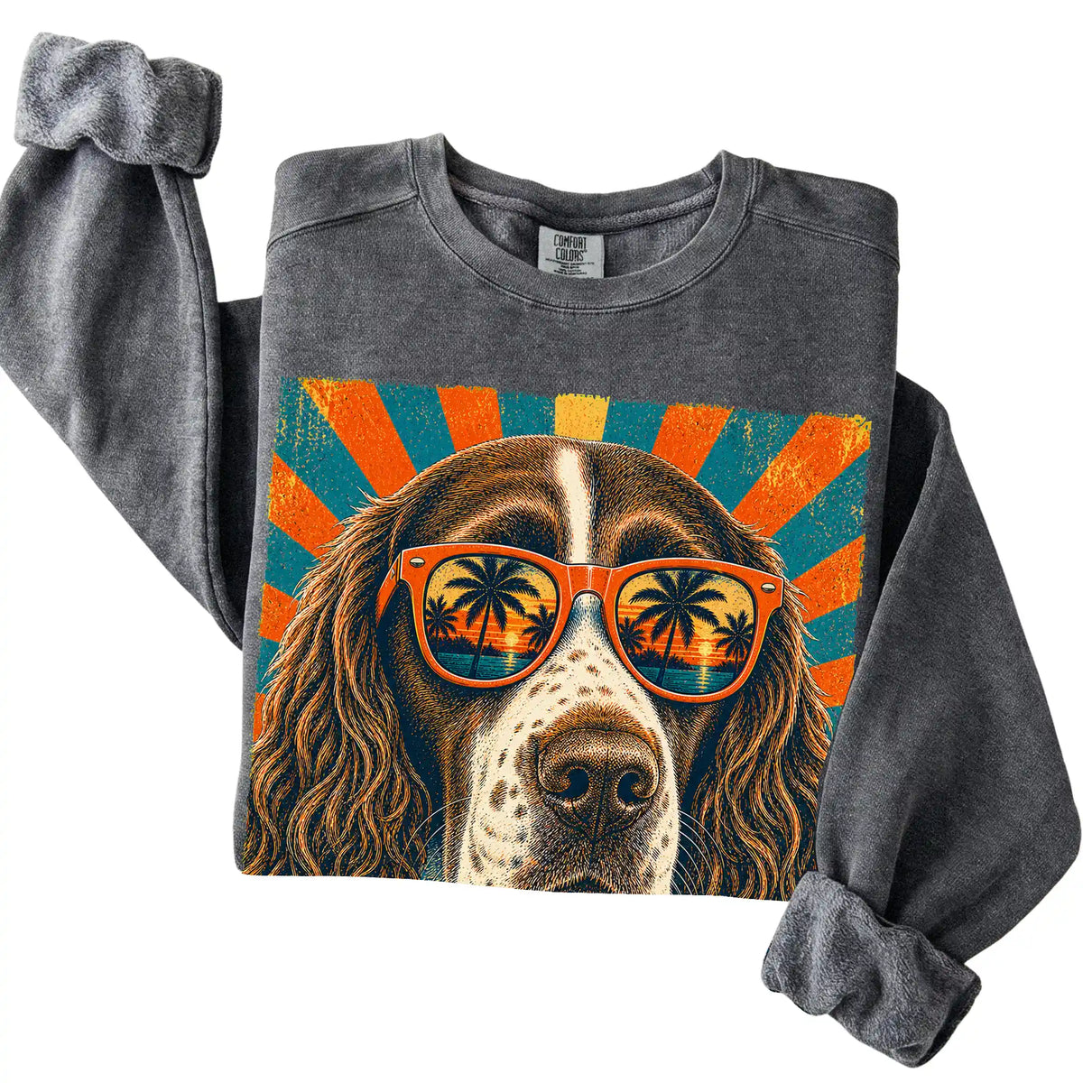 Folded Pepper Comfort Colors sweatshirt with a Retro Springer Spaniel Dad design
