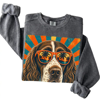 Folded Pepper Comfort Colors sweatshirt with a Retro Springer Spaniel Dad design