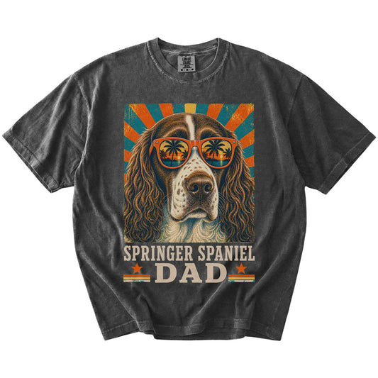Retro Springer Spaniel Dad design on a Pepper Comfort Colors T-shirt