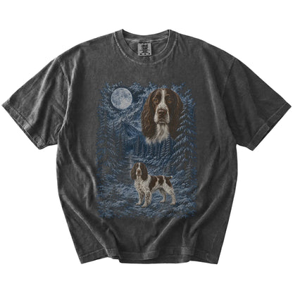 Springer Spaniel in a snowy winter forest on a Pepper t-shirt