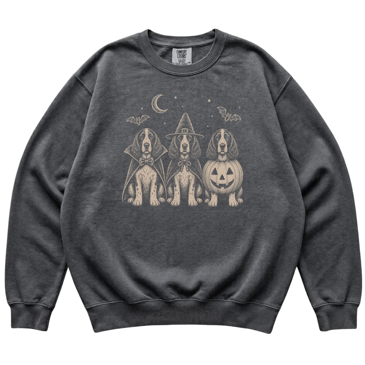 Pepper Springer Spaniel Halloween Costume Comfort Colors sweatshirt, flat view