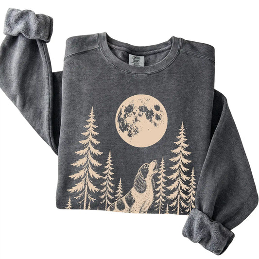 Springer Spaniel Howling at the Moon Comfort Colors sweatshirt in Pepper