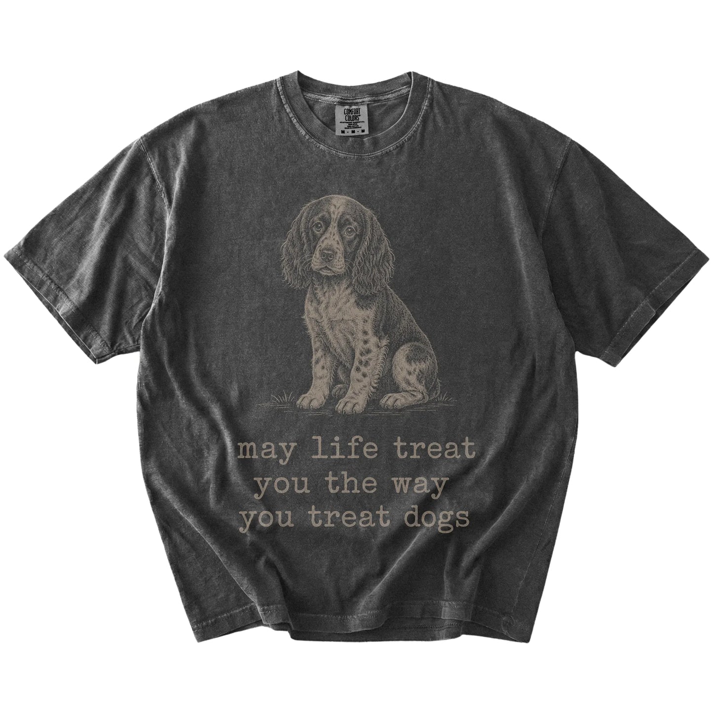 Pepper Springer Spaniel Karma T-Shirt laid flat