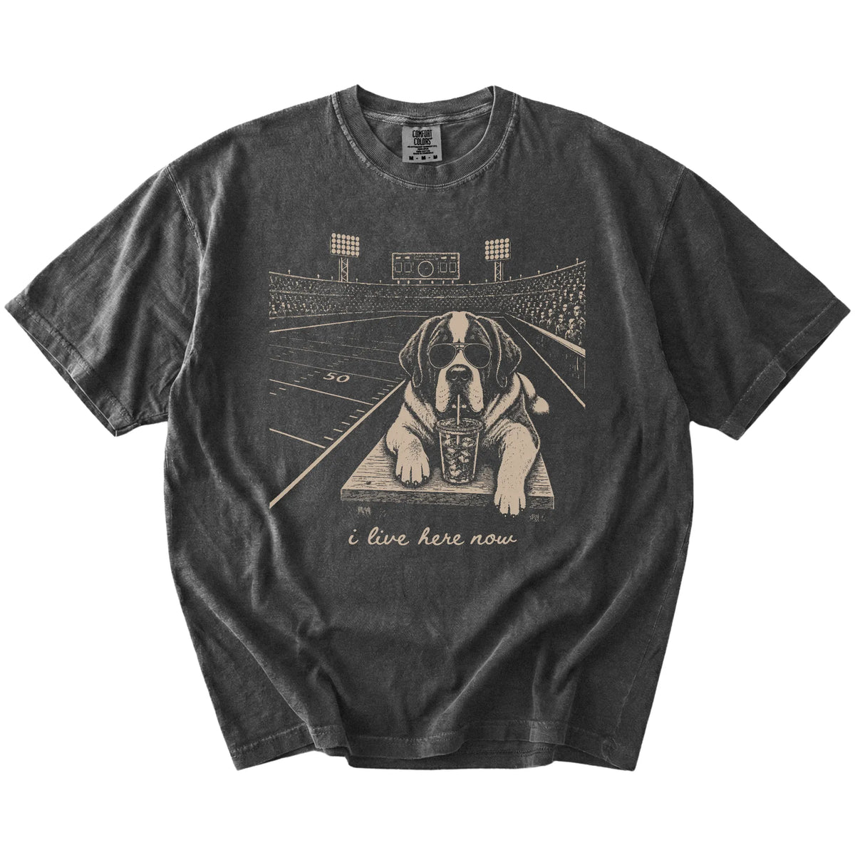 Saint Bernard ready for football and tailgate season on a Pepper Comfort Colors® T-shirt