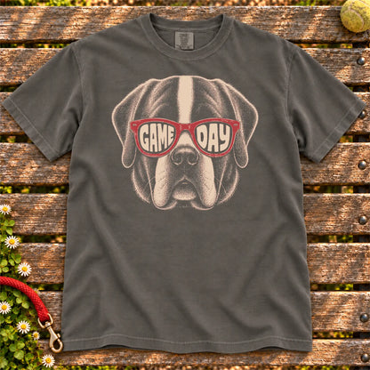 St Bernard Game Day design on a Pepper Comfort Colors T-shirt, shown flat