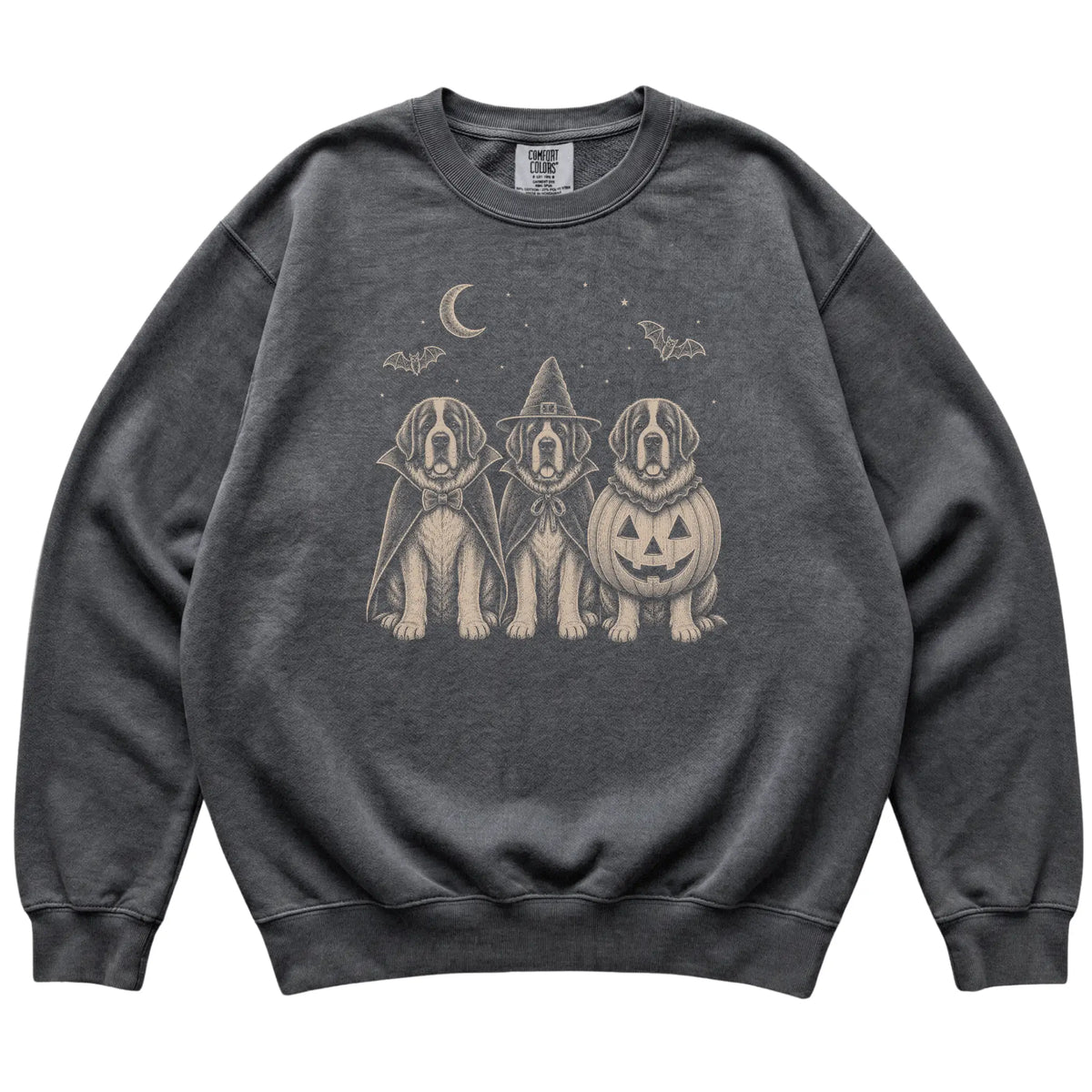 Pepper St Bernard Halloween Costume Comfort Colors sweatshirt, flat view
