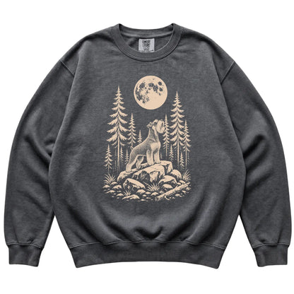 Close view of Standard Schnauzer Howling at the Moon artwork on Pepper Comfort Colors sweatshirt