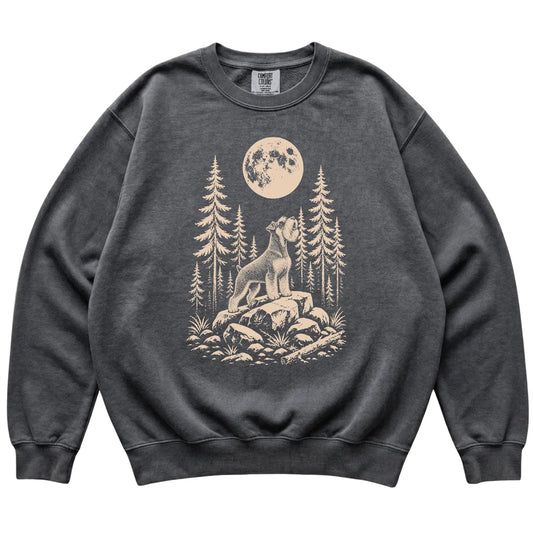 Close view of Standard Schnauzer Howling at the Moon artwork on Pepper Comfort Colors sweatshirt