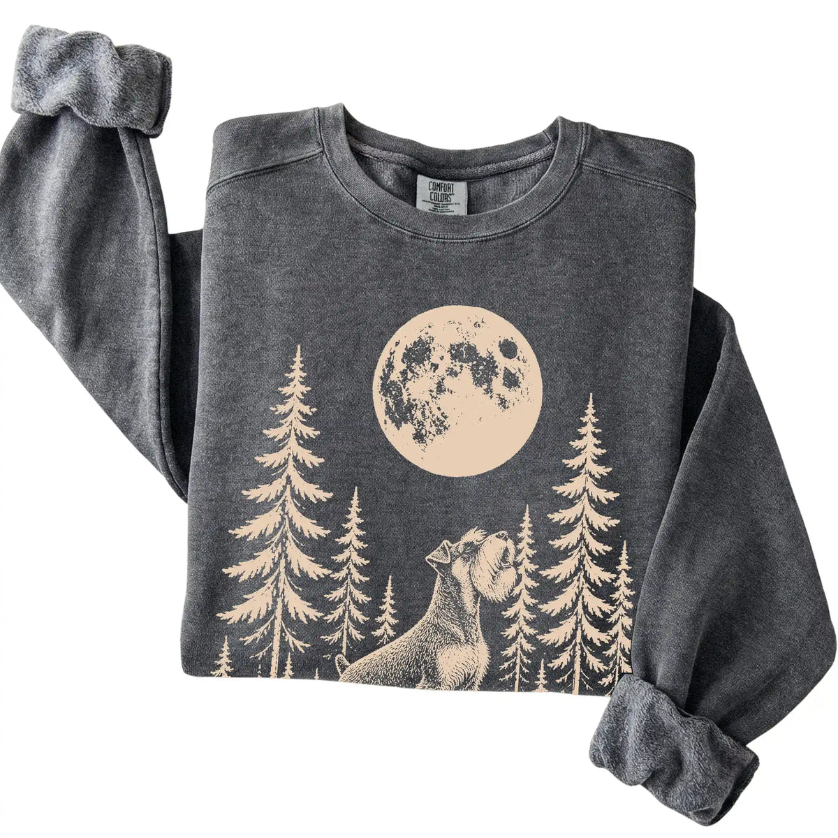 Standard Schnauzer Howling at the Moon Comfort Colors sweatshirt in Pepper