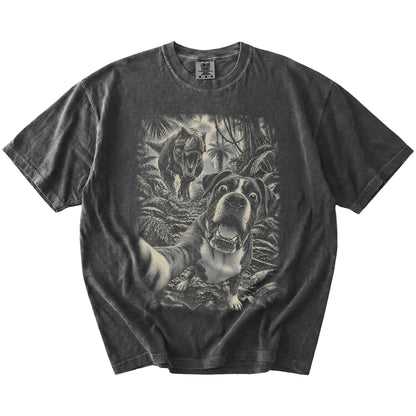 T-Rex Selfie Boxer Comfort Colors 1717 T-Shirt in Pepper, flat lay