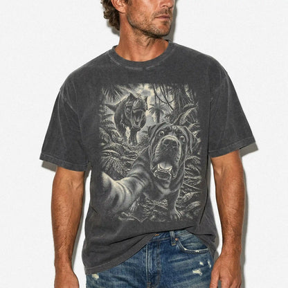 T-Rex Selfie Cane Corso Comfort Colors 1717 T-Shirt in Pepper, studio lifestyle