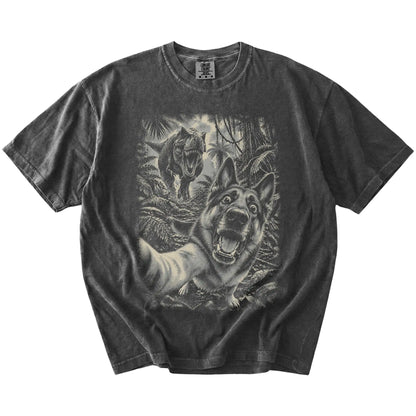 T-Rex Selfie German Shepherd Comfort Colors 1717 T-Shirt in Pepper, flat lay