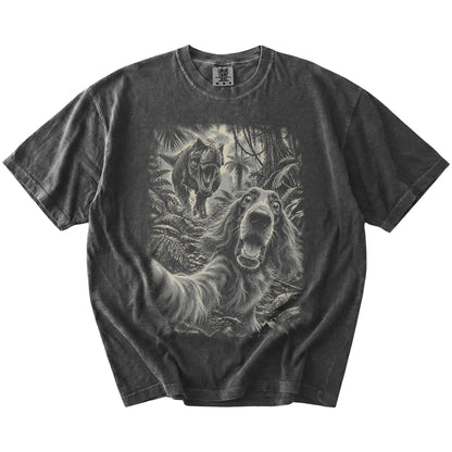 T-Rex Selfie Irish Setter Comfort Colors 1717 T-Shirt in Pepper, flat lay
