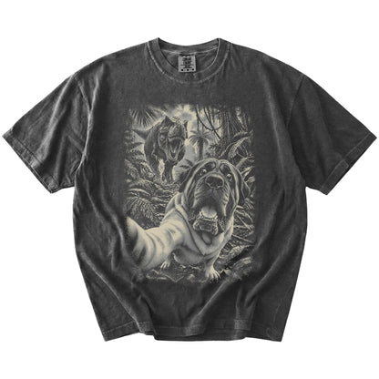 T-Rex Selfie Mastiff Comfort Colors 1717 T-Shirt in Pepper, flat lay