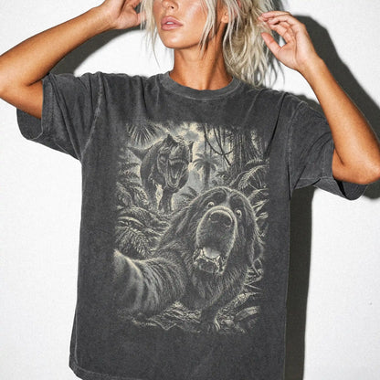 T-Rex Selfie Newfie Comfort Colors 1717 T-Shirt in Pepper, studio lifestyle