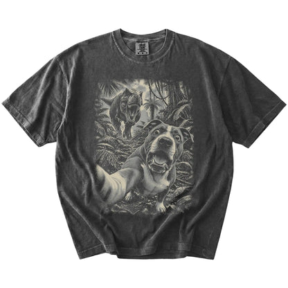 T-Rex Selfie Pitbull Comfort Colors 1717 T-Shirt in Pepper, flat lay