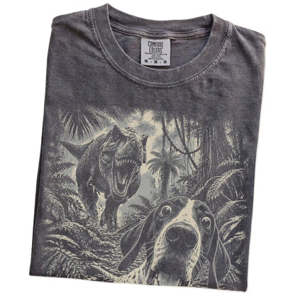 T-Rex Selfie Pointer Comfort Colors 1717 T-Shirt in Pepper, folded detail