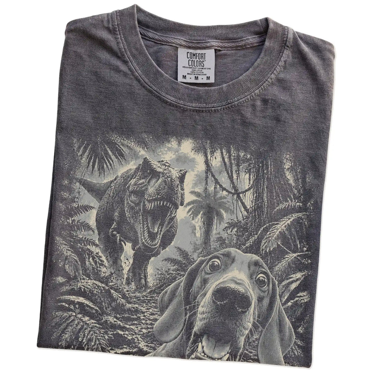T-Rex Selfie Vizsla Comfort Colors 1717 T-Shirt in Pepper, folded detail