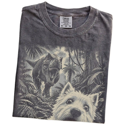T-Rex Selfie Westie Comfort Colors 1717 T-Shirt in Pepper, folded detail