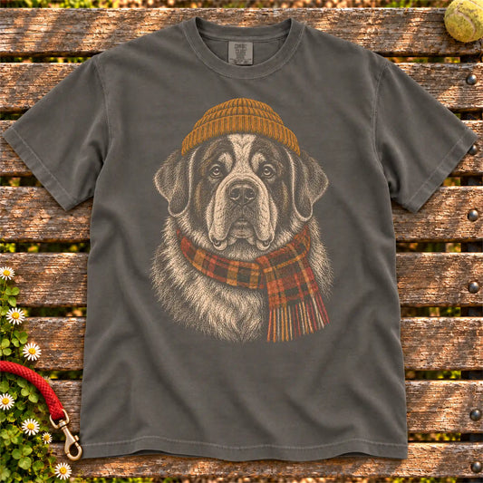 Pepper T-shirt with vintage Saint Bernard beanie-and-scarf portrait