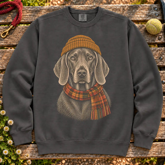 Pepper sweatshirt with vintage Weimaraner beanie-and-scarf portrait