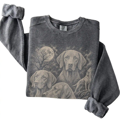 Pepper Comfort Colors sweatshirt featuring a Vizsla 1990s moon design