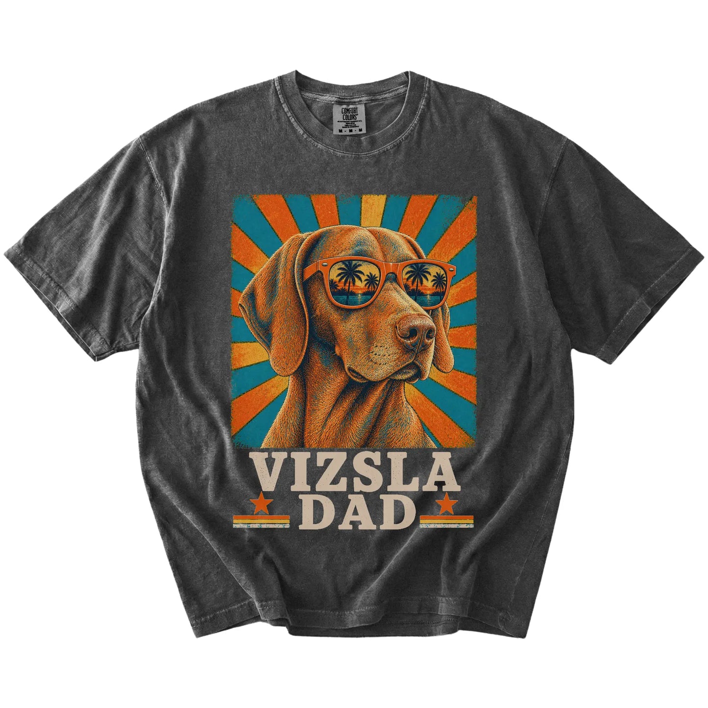 Retro Vizsla Dad design on a Pepper Comfort Colors T-shirt