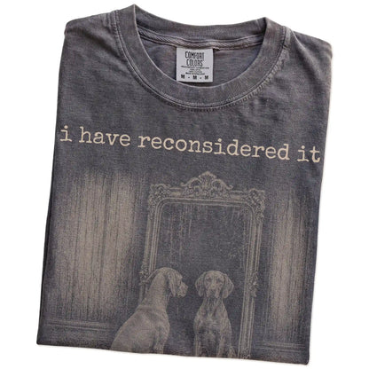 Folded Pepper Comfort Colors® T-shirt showing “the answer is still no” vizsla design