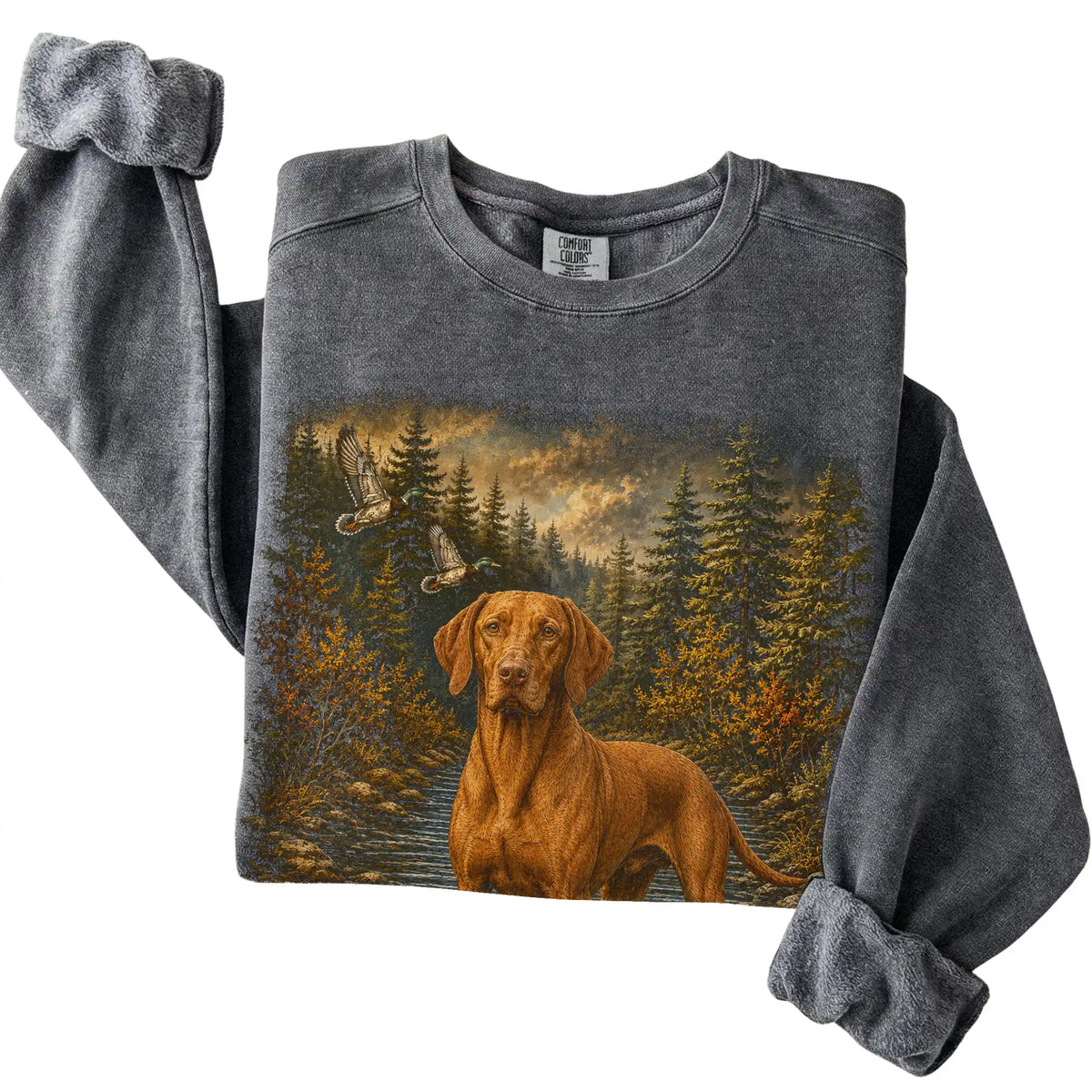 Vizsla Duck Hunting Sweatshirt in Pepper