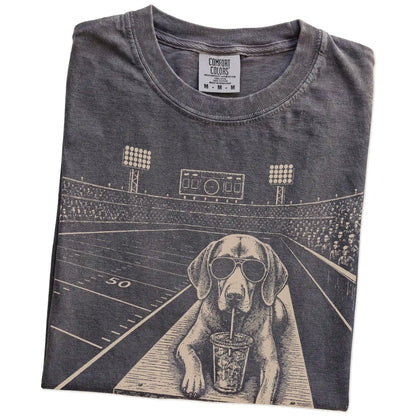 Folded Pepper Comfort Colors® T-shirt showing Vizsla ready for football and tailgate season