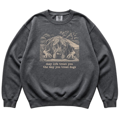 Vizsla Karma Comfort Colors sweatshirt in Pepper — Flat Lay