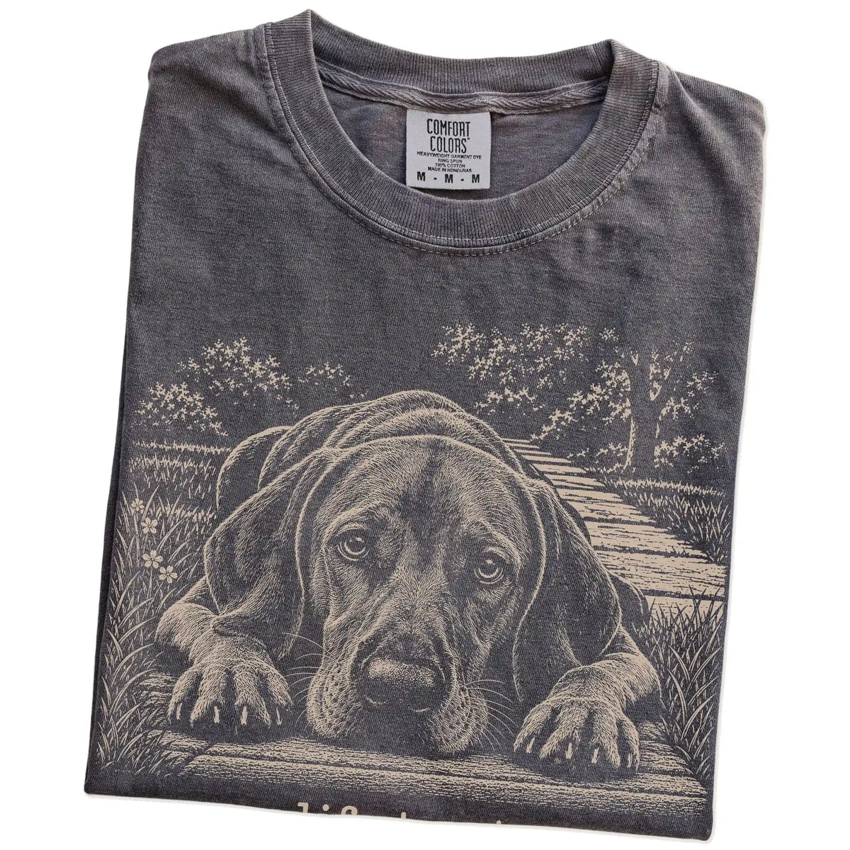 Vizsla Karma Comfort Colors T-shirt in Pepper — Folded Detail